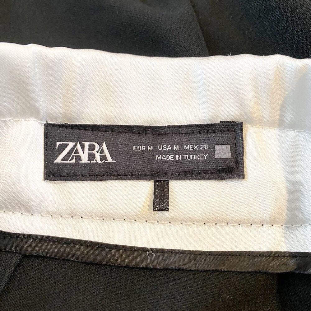 Zara Double Waisted Wide Leg Side Zip Black Drawstring Pants Size Medium - Picture 7 of 12